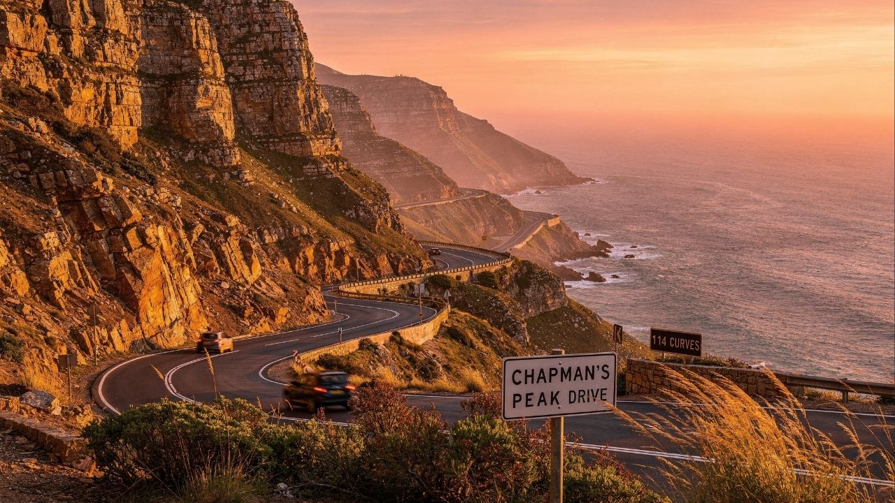 Estrada Chapman’s Peak, na África do Sul, ganha fama por seus 9 km de rocha, pois suas 114 curvas sobre o oceano formam a rota mais cênica da região