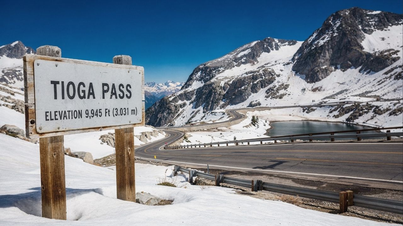 Estrada na Califórnia ganha fama por atingir 3.031 m de altitude, pois o Tioga Pass cruza o Yosemite entre picos nevados e lagos de degelo