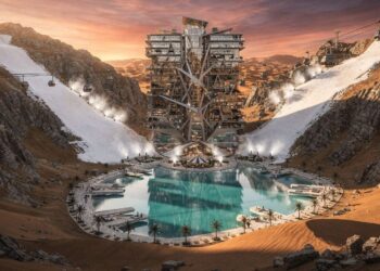 Com neve artificial o ano todo e custo estimado em 500 bilhões, a construção do resort de esqui no meio do deserto desafia a natureza, mirando os Jogos de Inverno de 2029