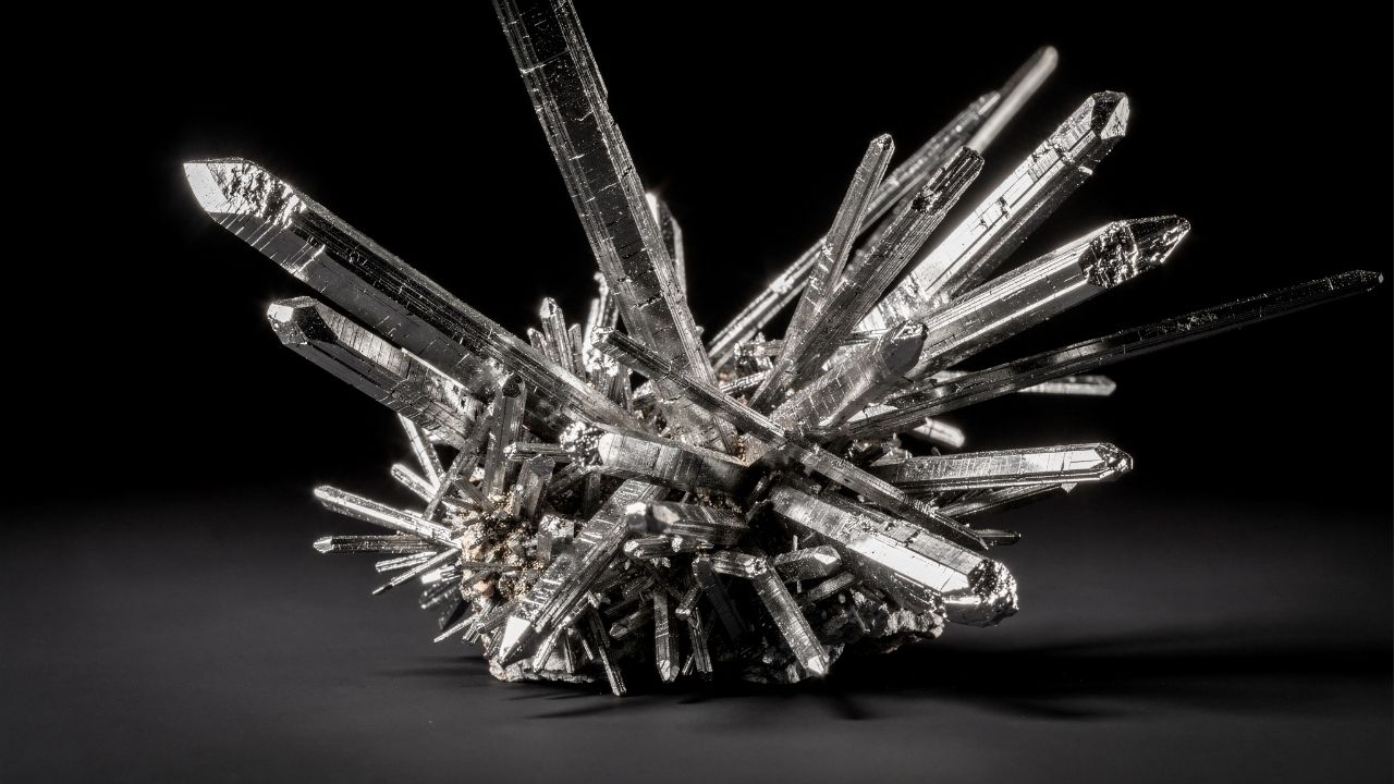 Esqueça a prata e o chumbo, pois este mineral de brilho metálico forma cristais em agulha, sendo a obra-prima da tecnologia