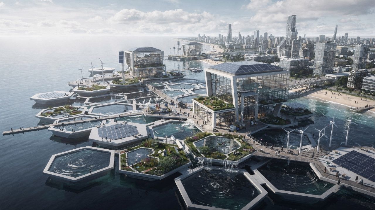 Com custo de US$ 200 milhões e entrega em 2026, a primeira cidade flutuante na Coreia do Sul virou a maior aposta para vencer o nível do mar
