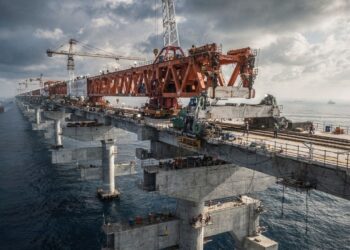 Com tecnologia de vedação extrema e canais suspensos, a ponte aquática chinesa permite que navios naveguem sobre rodovias em um projeto futurista