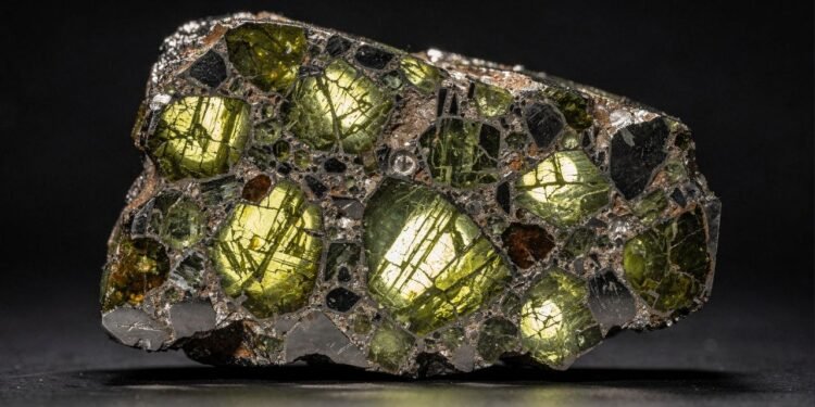 Esqueça as pedras da Terra, pois este mineral caiu do espaço com cristais de oliva em metal puro, sendo a joia extraterrestre mais bela