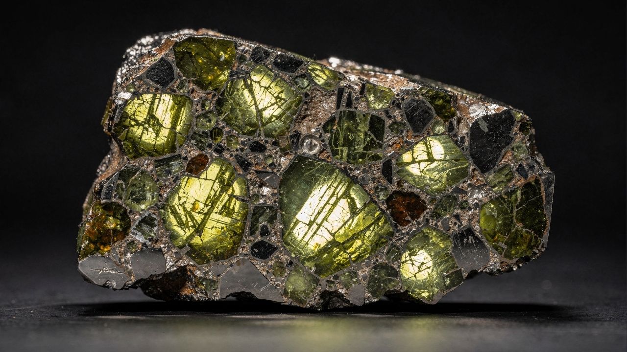 Esqueça as pedras da Terra, pois este mineral caiu do espaço com cristais de oliva em metal puro, sendo a joia extraterrestre mais bela