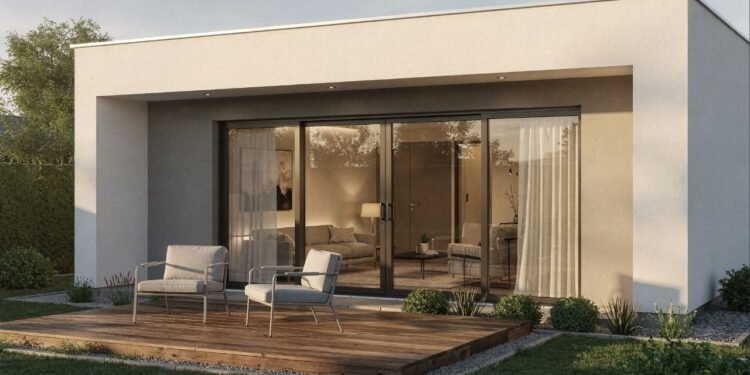 Com deck frontal e vidro, esse projeto de casa térrea com telhado oculto é o sonho moderno de R$ 330 mil