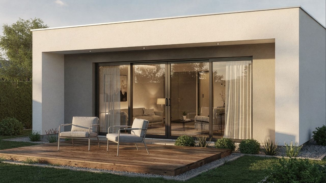 Com deck frontal e vidro, esse projeto de casa térrea com telhado oculto é o sonho moderno de R$ 330 mil