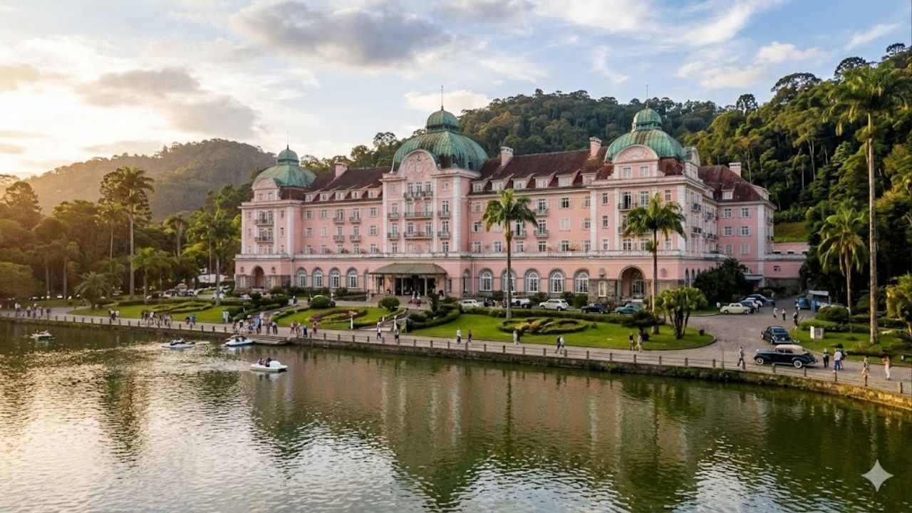 Com 50 mil metros quadrados e uma cúpula de 30 metros de altura, o palácio de 1944 em Petrópolis tornou-se o maior ícone do luxo e da hotelaria clássica do Brasil