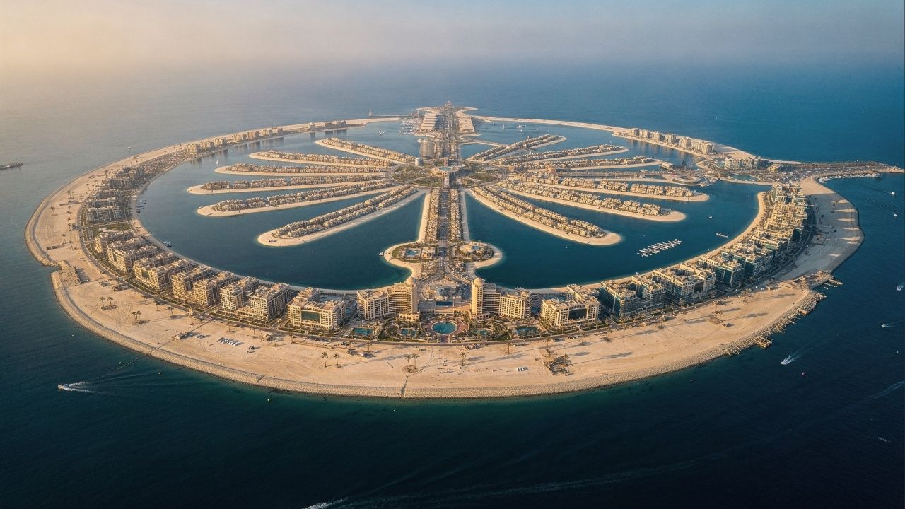 Com investimento de 12 bilhões de dólares, a maior ilha artificial do mundo foi construída com milhões de toneladas de areia e pedra e transformou o litoral de Dubai em um paraíso tecnológico