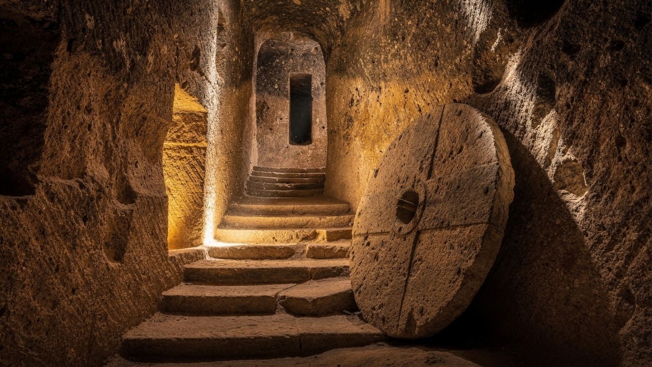 Descoberta por acaso, atrás de uma parede falsa, em 1963, a gigantesca cidade subterrânea de 18 andares na Turquia foi escavada à mão para proteger 20 mil pessoas de guerras antigas