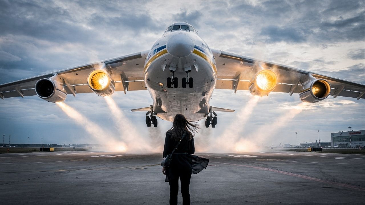 Este gigante dos céus, com 6 motores e 88 metros de envergadura, podia carregar 250 toneladas e tornou-se a maior e mais pesada aeronave já feita