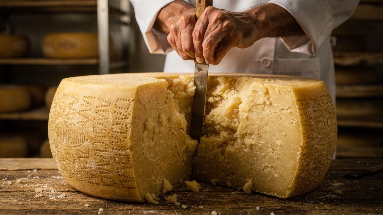 Com 550 litros de leite para cada peça e dois anos de maturação, acompanhe o processo artesanal que fabrica o verdadeiro queijo parmesão na Itália