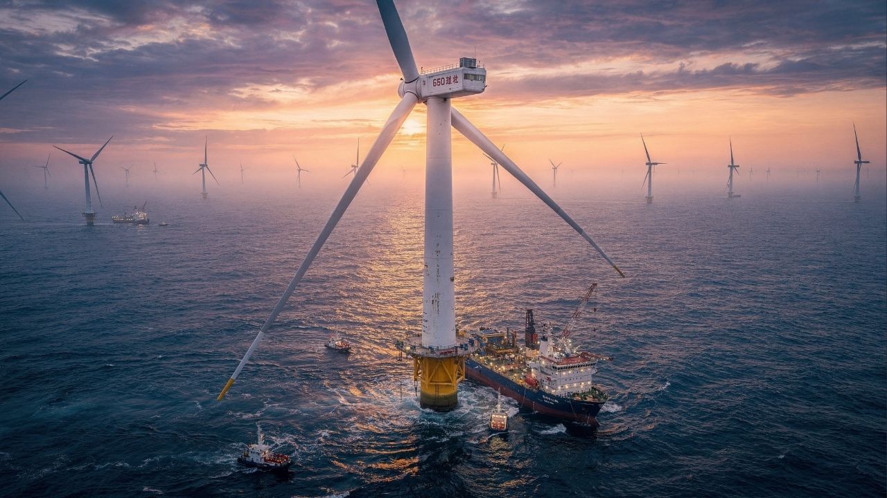 Com pás maiores que um campo de futebol, a turbina eólica mais potente da história, instalada no mar, consegue gerar energia para 96 mil casas com apenas uma volta completa
