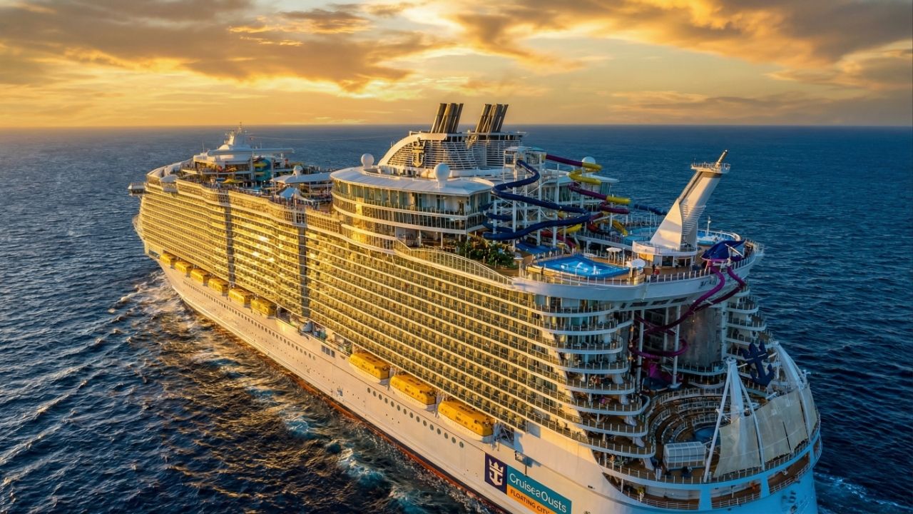 Cinco vezes maior que o Titanic, o maior navio de cruzeiro da história possui um parque aquático suspenso no convés e transporta uma cidade flutuante com quase 8 mil pessoas