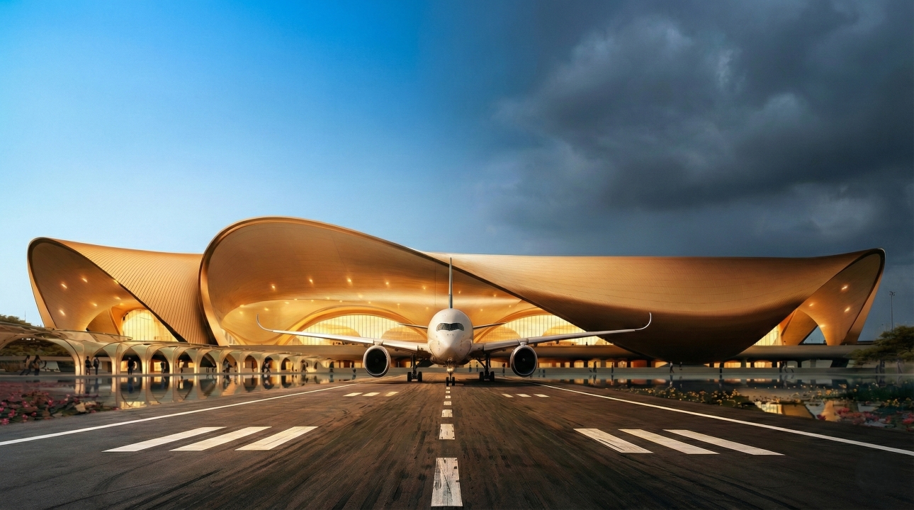 Novo aeroporto na Índia tem terminal em forma de flor, usina solar e promete mudar toda a logística de Mumbai