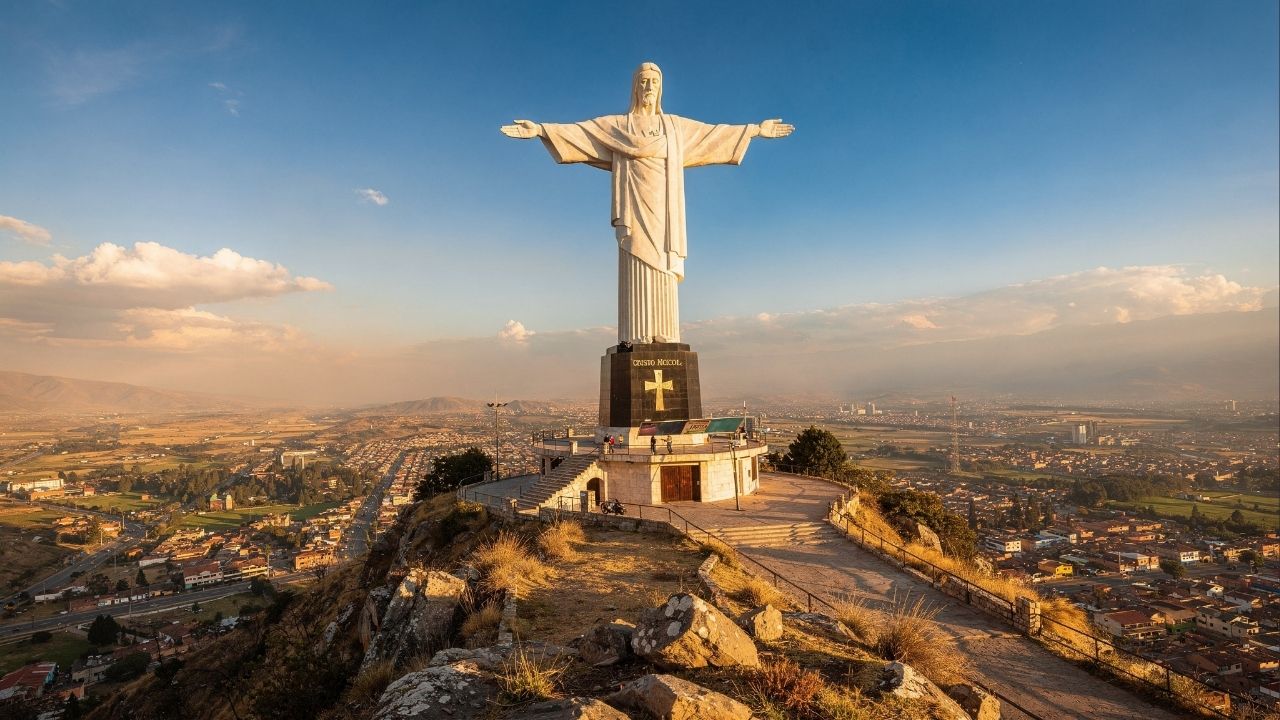 Com 40,44 metros de altura, o Cristo de la Concordia na Bolívia virou a maior estátua de Jesus na América Latina, superando o monumento do Rio