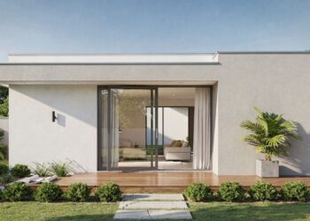 Casa térrea minimalista de 85 metros quadrados com deck frontal e integração total dos ambientes