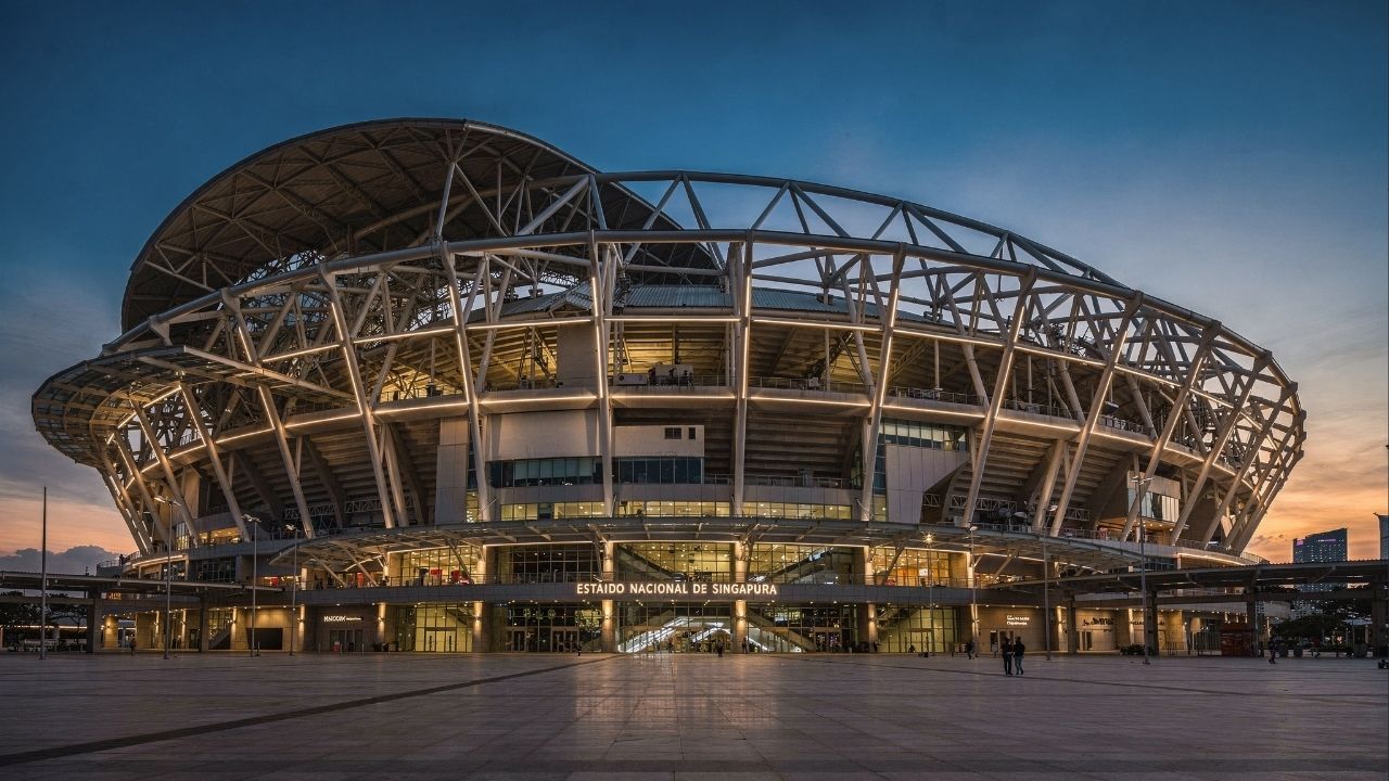 Com a maior cúpula retrátil do mundo, medindo 312 metros de vão livre, o estádio de Singapura virou o complexo esportivo mais tecnológico do planeta