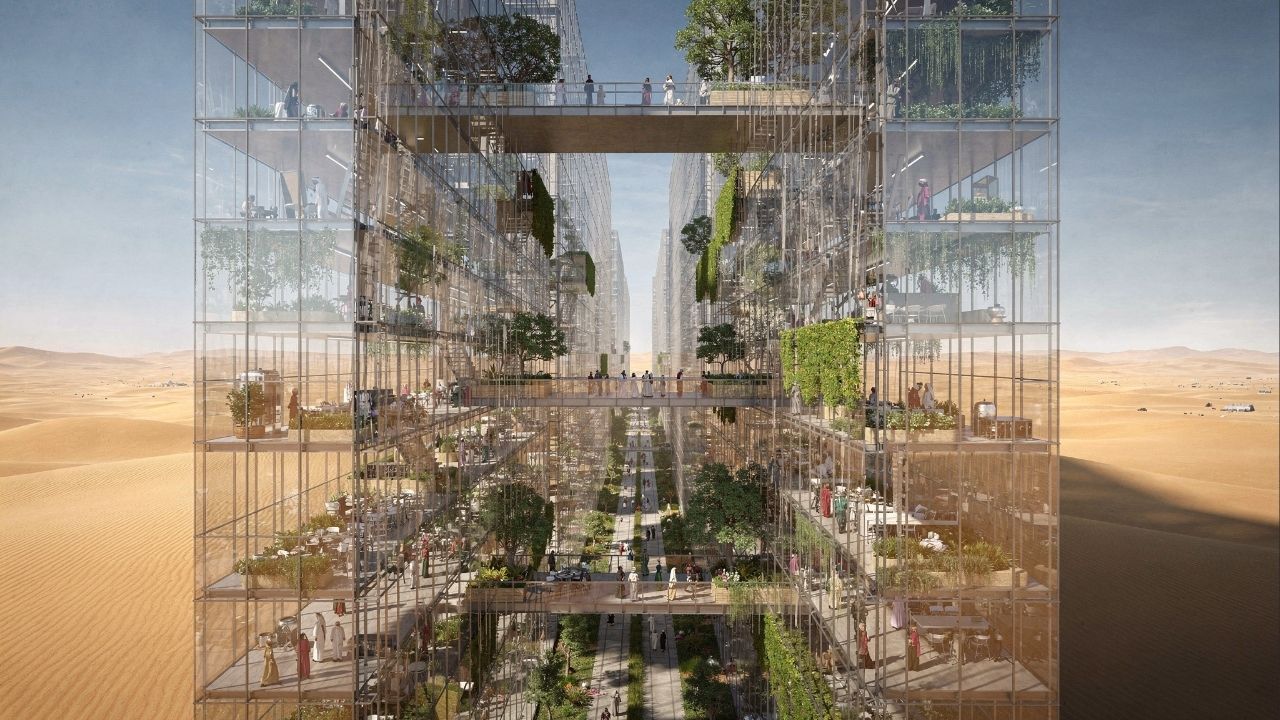 Com 170 km de extensão e 500 metros de altura, a estrutura faraônica no deserto promete abrigar 9 milhões de pessoas e abolir o uso de carros