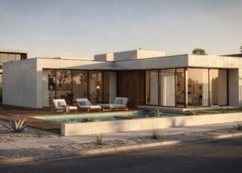 Com pátio central e integração total, esse projeto de 2 quartos com piscina é o refúgio perfeito para recém-casados