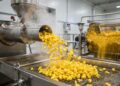 Com sêmola de milho aquecida e ejetada sob alta pressão em segundos, é assim que a indústria fabrica o salgadinho crocante, que expande no bocal