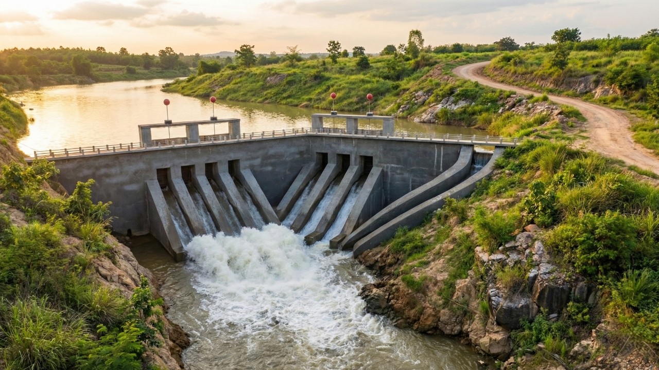 Homem constrói barragem com quatro comportas e mostra como controlar a força da água