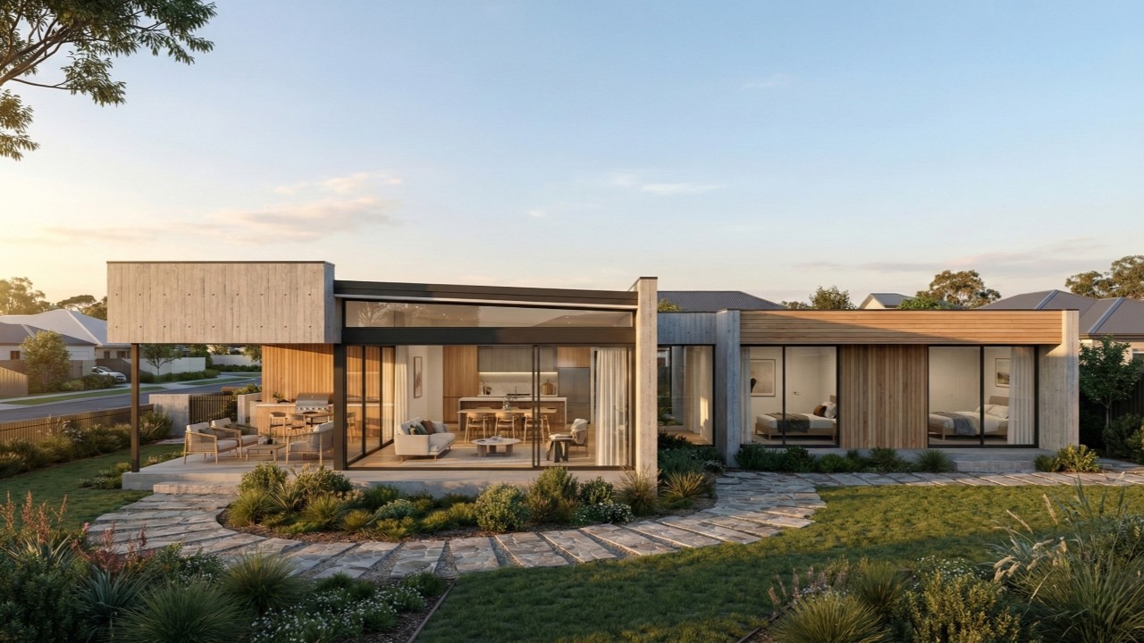 Casa de 140 metros quadrados aposta em luz natural, materiais rústicos e espaços conectados para unir conforto e funcionalidade