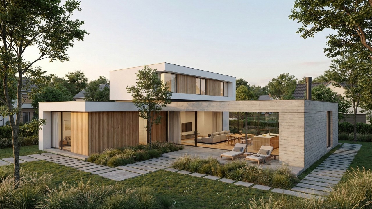 Casa de 140 metros quadrados aposta em luz natural, materiais rústicos e espaços conectados para unir conforto e funcionalidade