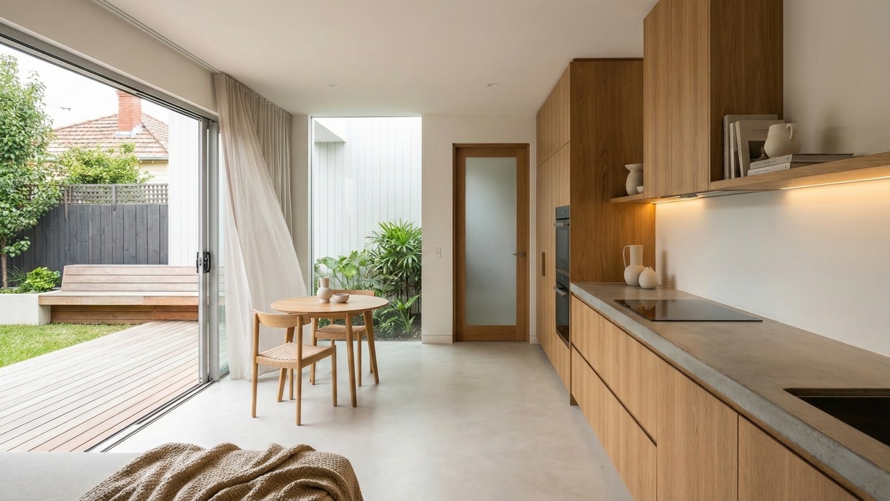 Em terreno estreito, projeto de casa pequena surpreende pela integração com o jardim