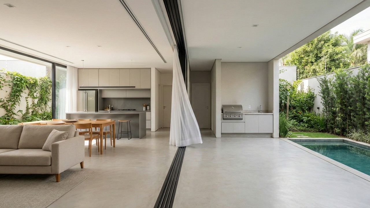 Ao levar a área social para o fundo, casa térrea ganha silêncio e vista privilegiada