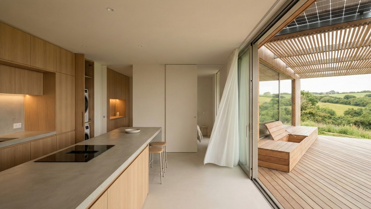 Em apenas 50 metros quadrados, casa de campo integra varanda, sala e cozinha sem perder conforto