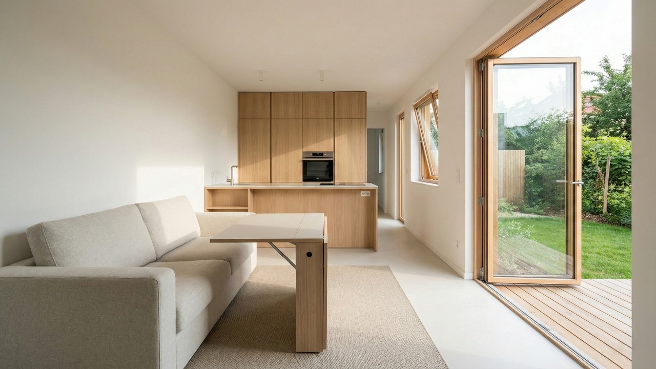 Com 52 metros quadrados bem planejados, essa casa pequena moderna valoriza integração e economia de recursos