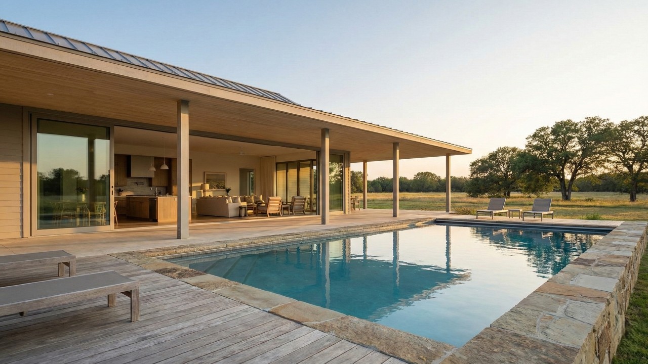 Essa casa térrea de campo com piscina une lazer, conforto e natureza em um refúgio perfeito para morar