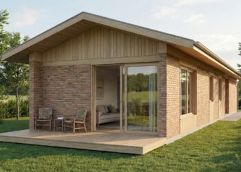 Com planta 4x10, a casa de campo de 40 metros quadrados aposta em varanda e iluminação natural