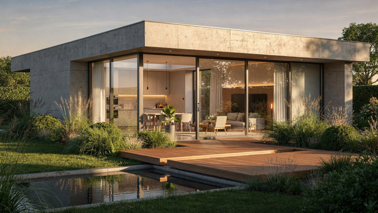 Telhado oculto, vidro e concreto: a casa contemporânea que integra living e cozinha para famílias que amam receber visitas