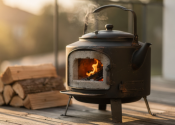 Para quem ama DIY e fogueiras: aprenda a fazer um fogão a lenha compacto com uma chaleira e cimento