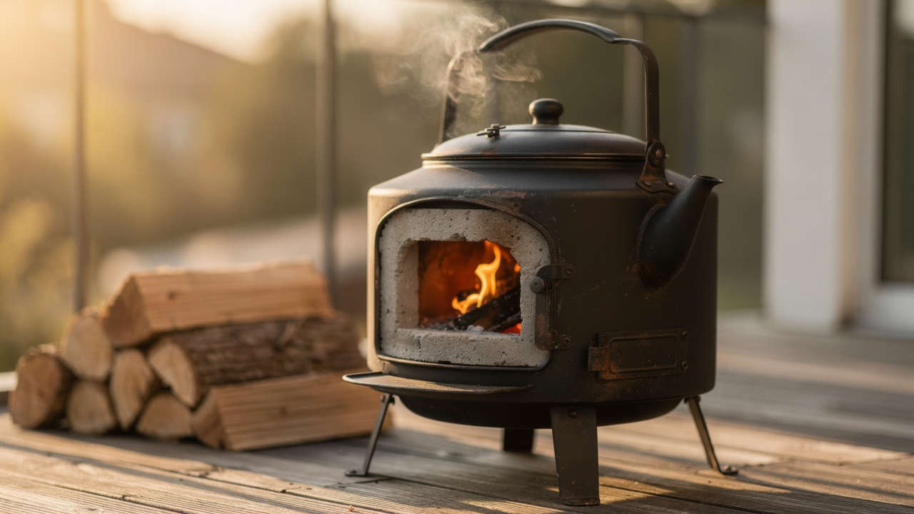 Para quem ama DIY e fogueiras: aprenda a fazer um fogão a lenha compacto com uma chaleira e cimento