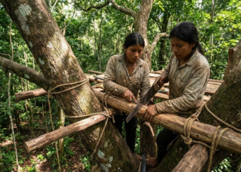 Duas irmãs em uma casa na árvore aconchegante, no alto de uma floresta densa e exuberante