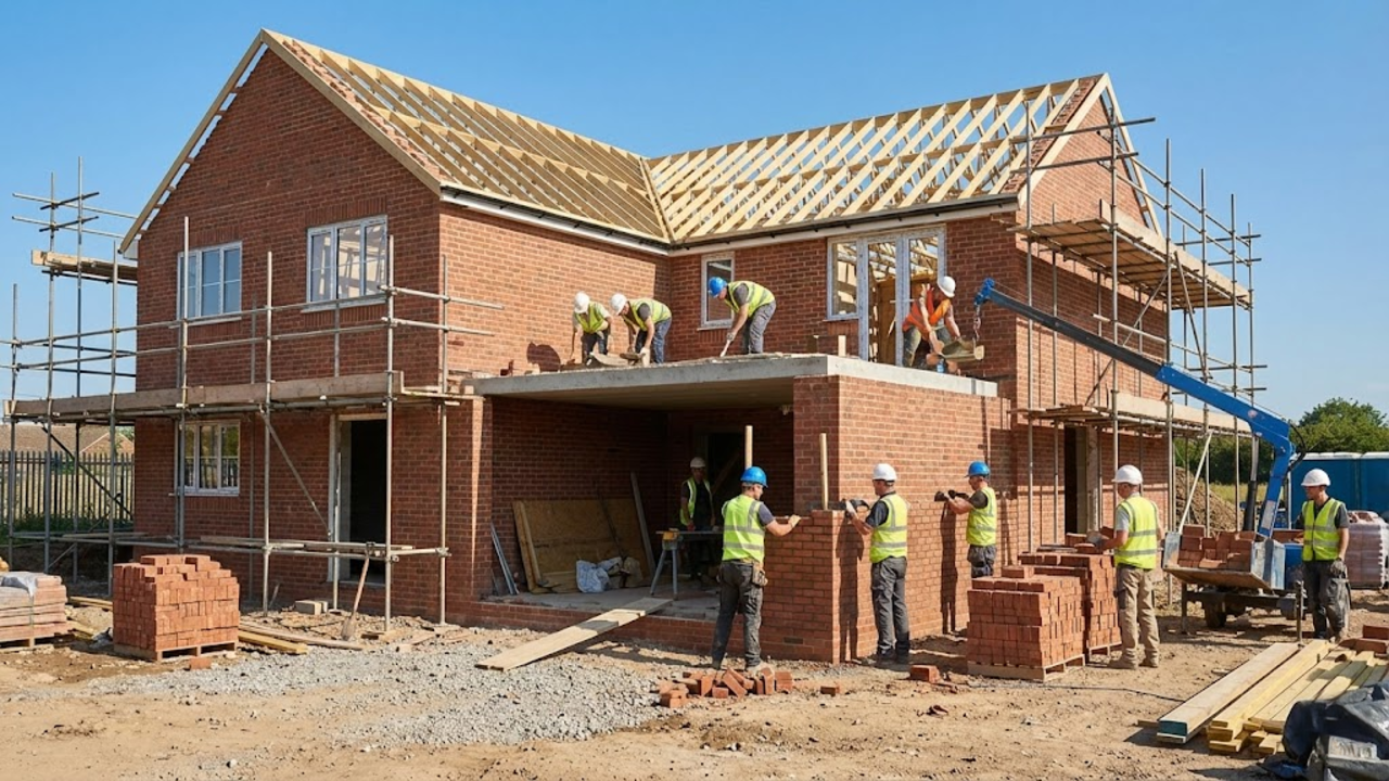 Construção de uma residência grande de dois pavimentos realizada em apenas setenta dias