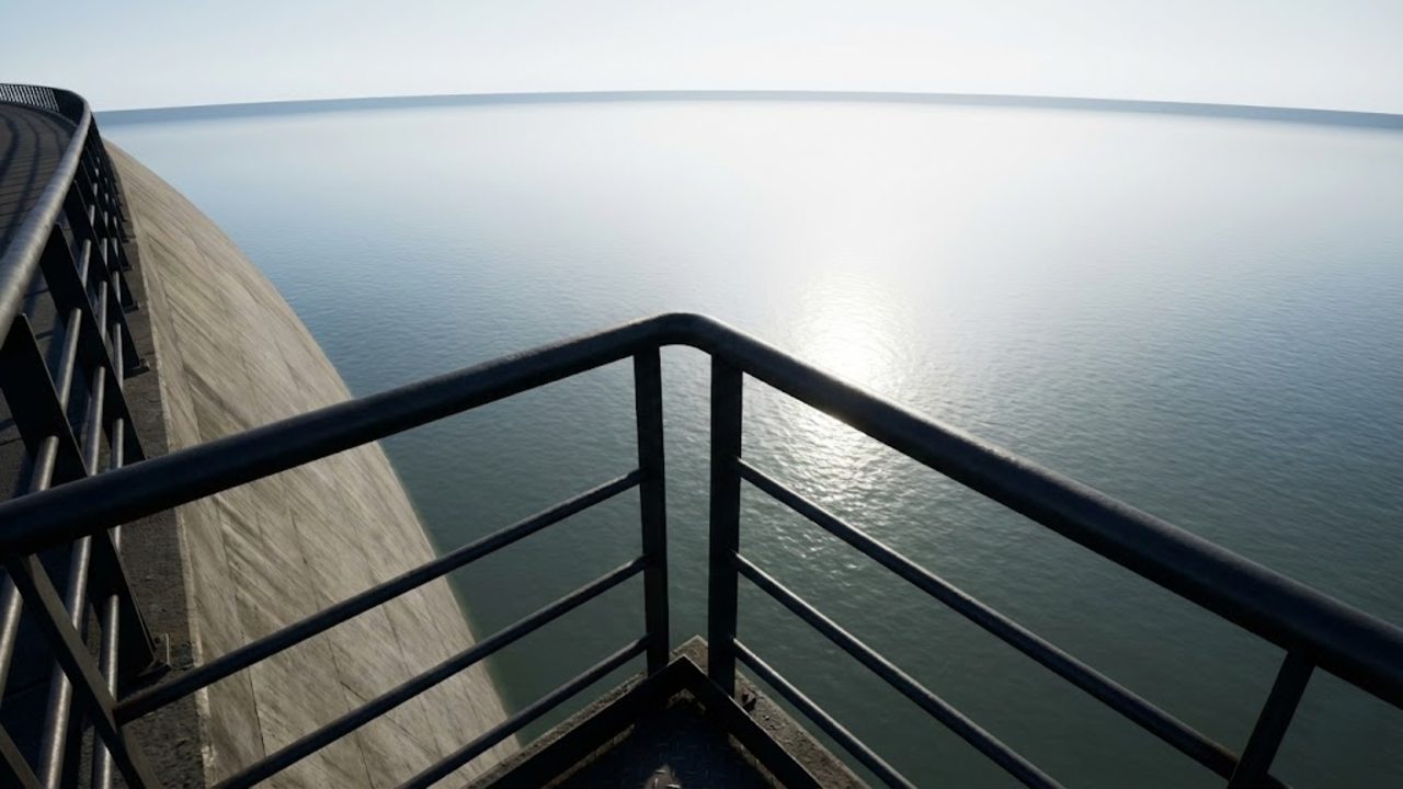 Vista aérea monumental da Represa das Três Gargantas liberando jatos de água, com montanhas nebulosas ao fundo