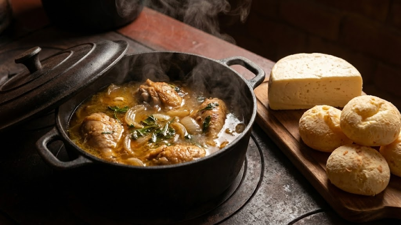 Cachoeira alta cercada por paredões de rocha em um vilarejo pacato no interior de Minas Gerais