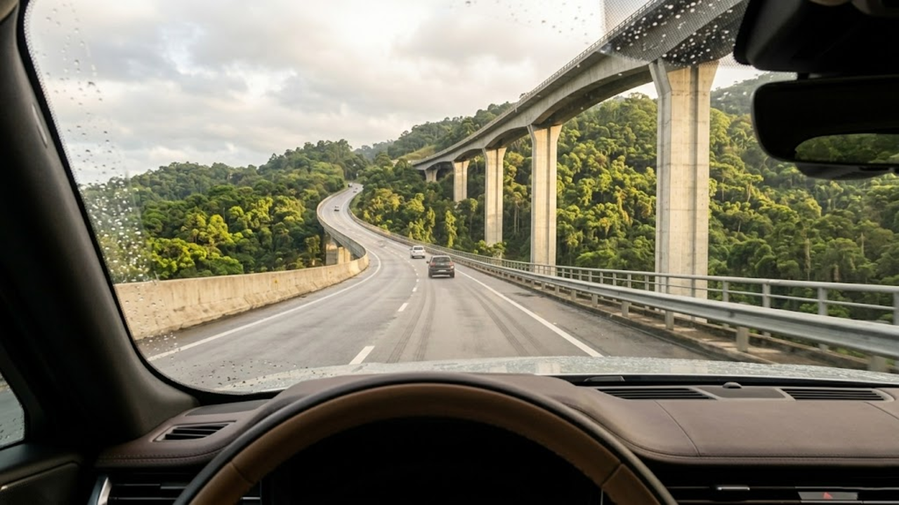 Visão do motorista na descida segura da Imigrantes