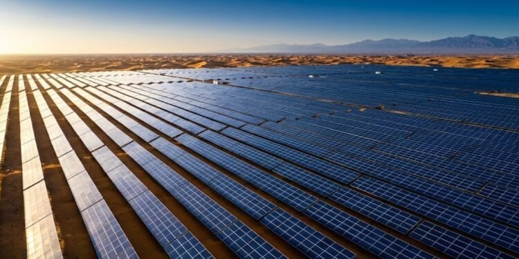 No coração do deserto de Taklamakan, na região de Xinjiang, a China construiu a maior usina fotovoltaica do mundo