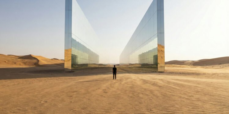 The Line destaca-se como o único prédio espelhado de 170 km no deserto (imagem ilustrativa)