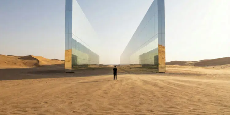 The Line destaca-se como o único prédio espelhado de 170 km no deserto (imagem ilustrativa)