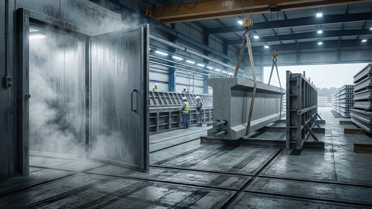 Onde as pontes "nascem" em 24 horas: Com câmaras de cura subterrâneas e fios de aço tensionados ao limite, fábrica inteligente na Coreia do Sul revela como transforma vergalhões e concreto em vigas indestrutíveis com precisão milimétrica