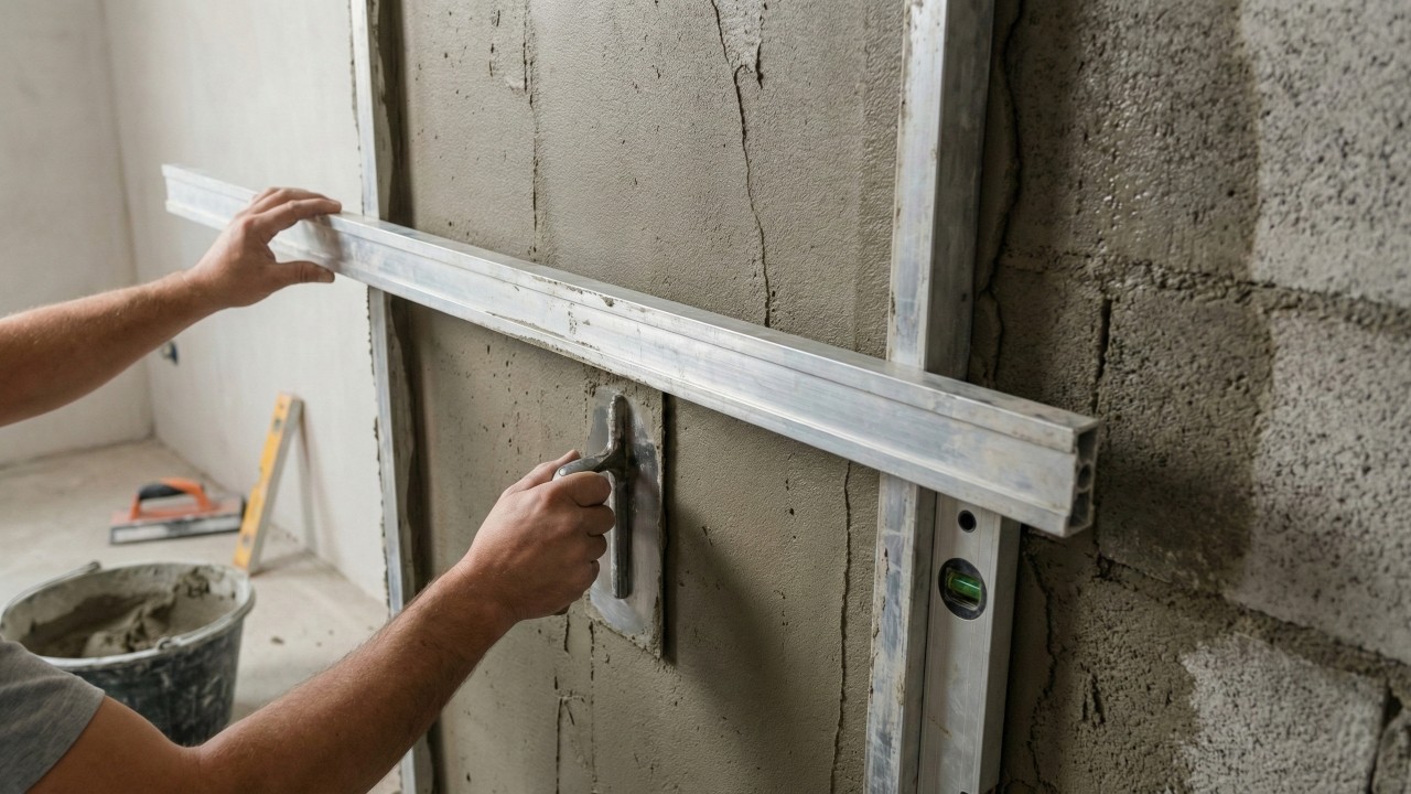 O fim das emendas e paredes tortas: Com uma régua de 3 metros e a técnica do "reboco molhado", pedreiro revela como chapiscar e finalizar superfícies gigantes em apenas 3 horas, garantindo um acabamento liso e sem juntas frias