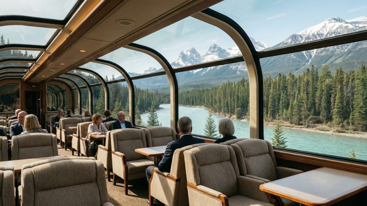 O trem de vidro do Canadá: Rocky Mountaineer oferece teto panorâmico 360 graus para você ver ursos, águias e geleiras sem sair do ar-condicionado