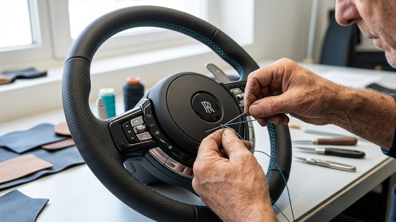 Com couro costurado à mão e marcenaria de alto brilho, a produção de carros artesanais cria veículos únicos com tetos de fibra óptica personalizados