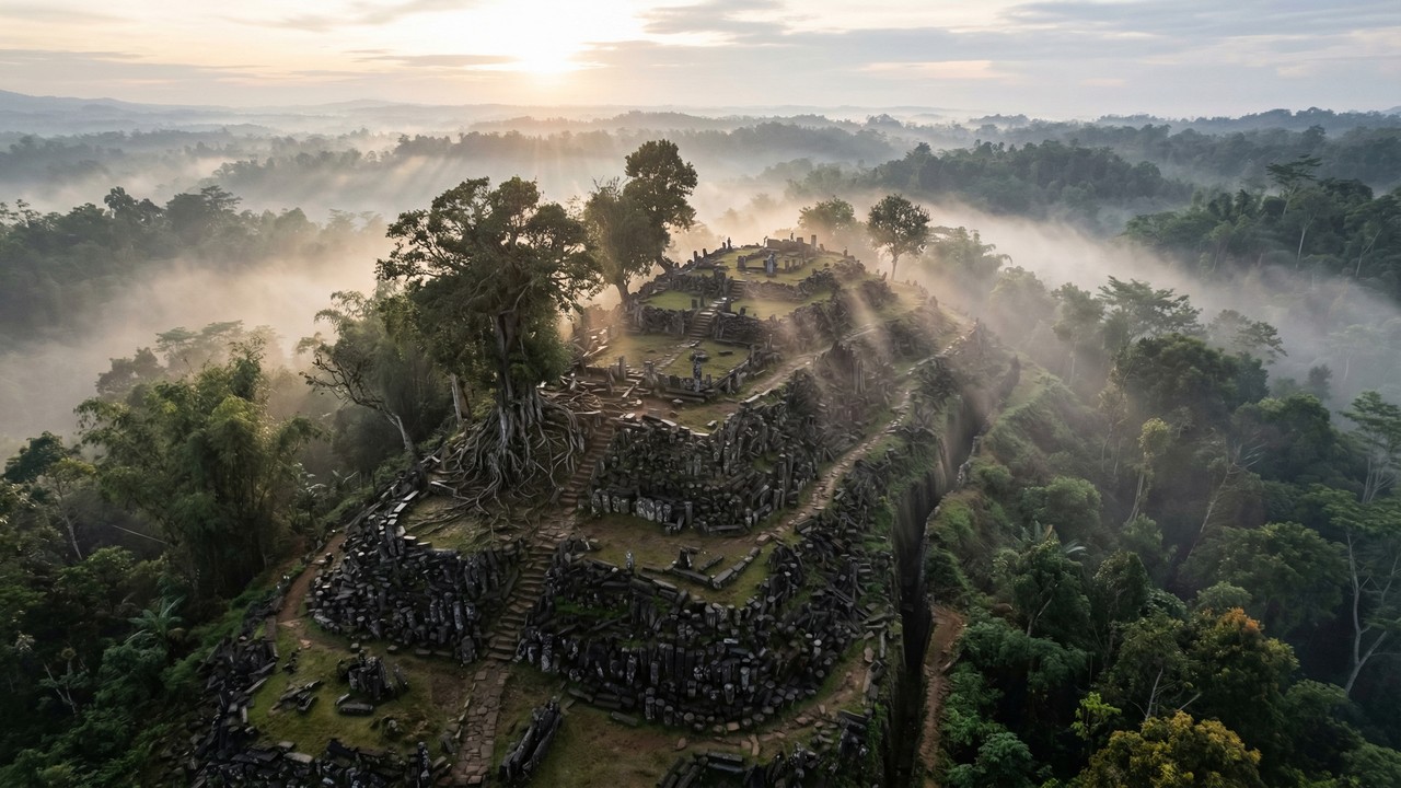 Enterrada sob uma floresta tropical e datada em mais de 16 mil anos, a gigantesca pirâmide asiática de 30 metros de altura ameaça reescrever toda a história humana