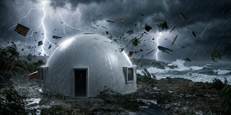 A casa em forma de cúpula feita com uma camada fina de betão que sobrevive ao impacto direto de tornados e furacões
